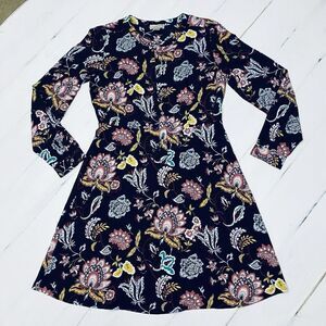 LOFT OUTLET FLORAL Paisley LONG SLEEVE Knee Length Half Button Down DRESS SIZE 6